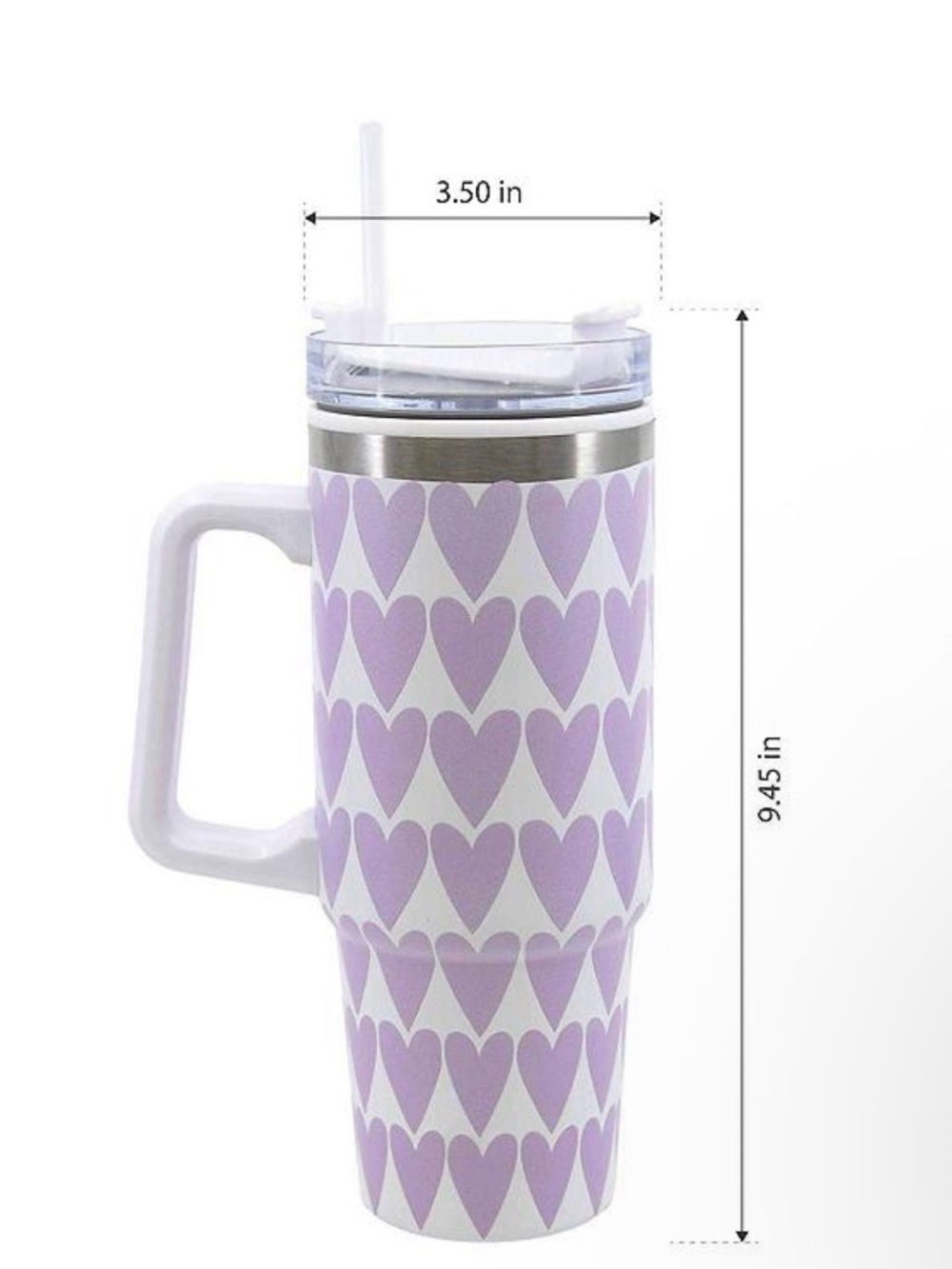 Lavender Heart Travel 30oz Tumbler with Handle and Straw - Picture 2 of 3
